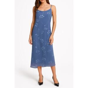 Vintage blue floral slip dress y2k 90s mesh overlay romantic coquette midi
Sz M